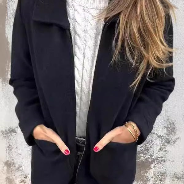Annie - Damen Strickmantel mit Reißverschluss und Taschen