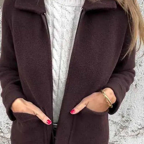 Annie - Damen Strickmantel mit Reißverschluss und Taschen