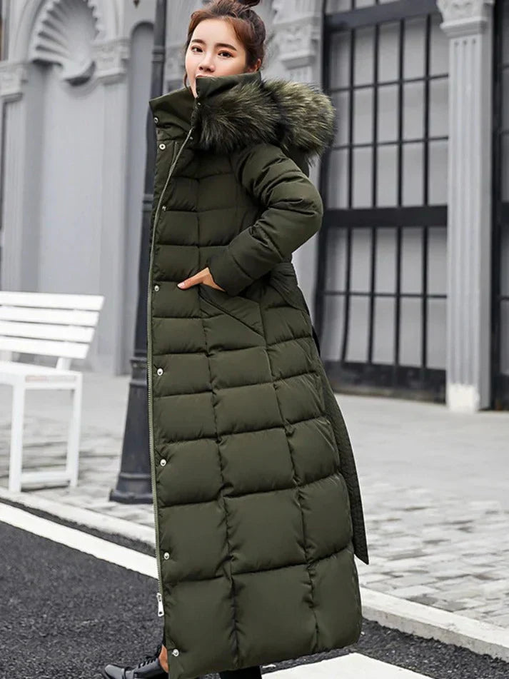 Ainsley - Langer warmer wintermantel mit gürtel für damen