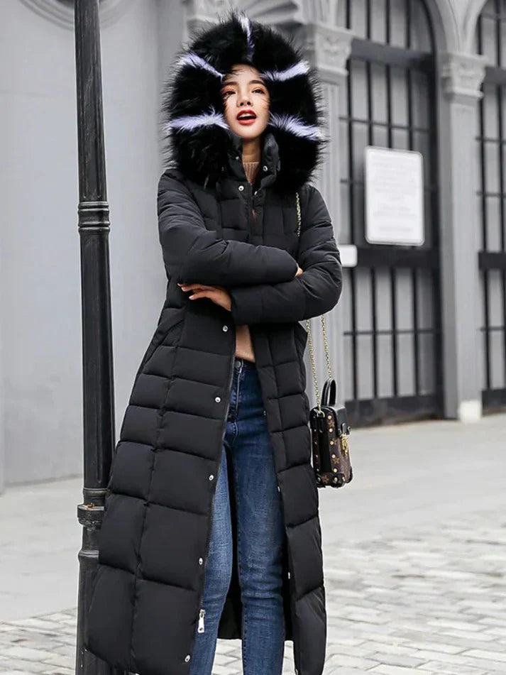 Ainsley - Langer warmer wintermantel mit gürtel für damen