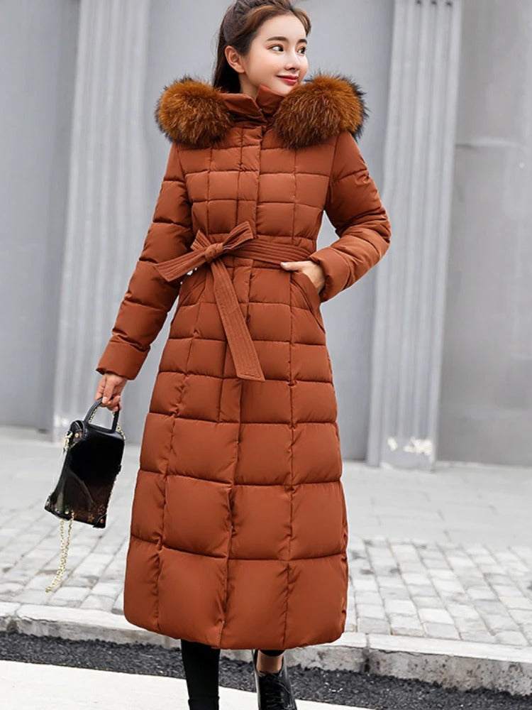 Zoey - Längerer warmer wintermantel mit gürtel für damen