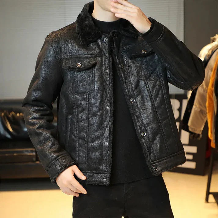 Mathew - Lässige lederjacke im bomber-stil für herren