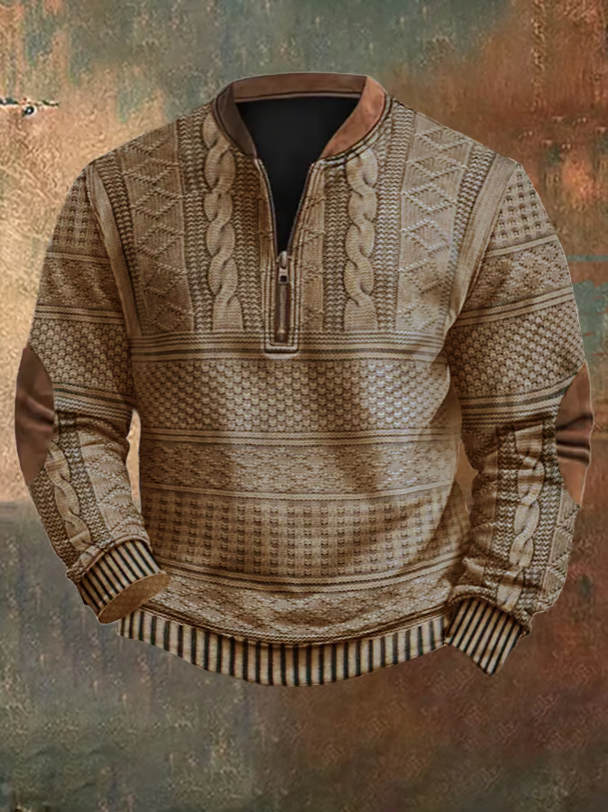 Elwood - Vintage gestricktes Zip-Up Sweatshirt mit Druck